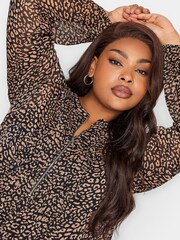 Yours Curve Brown London Zip Front Blouse - Image 4 of 4