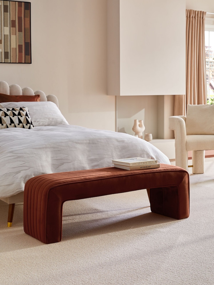 Soft Velvet Rust Brown Blaire Upholstered Ottoman Bench - Image 1 of 8