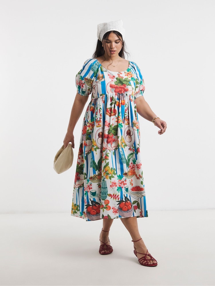 Simply Be Blue Cotton Drop Waist Midi Dress - Image 1 of 4