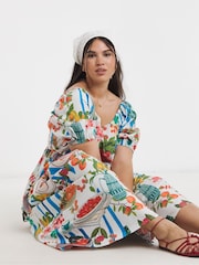 Simply Be Blue Cotton Drop Waist Midi Dress - Image 3 of 4
