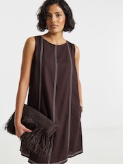 Simply Be Brown Contrast Stitch Linen Swing Dress - Image 3 of 4