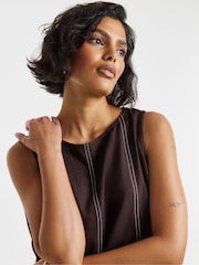 Simply Be Brown Contrast Stitch Linen Swing Dress - Image 4 of 4