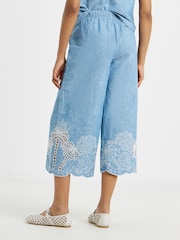 Simply Be Blue Light Wash Chambray Palm Tree Broderie Crop Jeans - Image 2 of 4