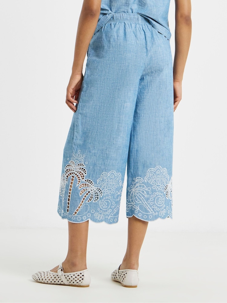 Simply Be Blue Light Wash Chambray Palm Tree Broderie Crop Jeans - Image 2 of 4 Simply Be Blue Light Wash Chambray Palm Tree Broderie Crop Jeans - Image 2 of 4