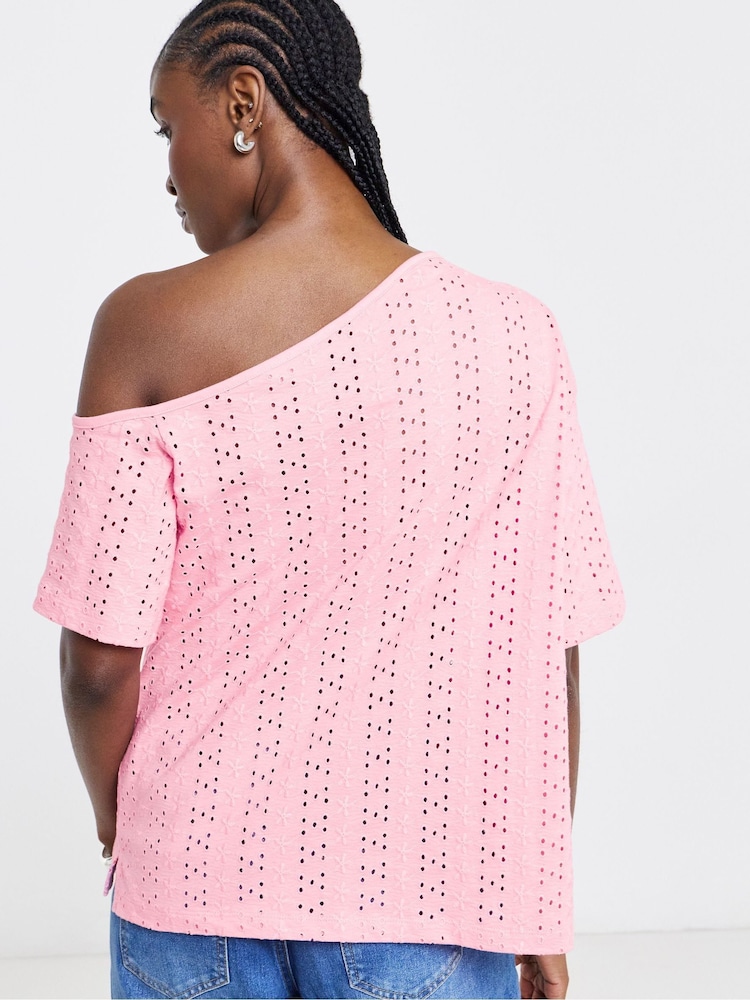 Simply Be Pink Off The Shoulder Broderie Top - Image 2 of 4 Simply Be Pink Off The Shoulder Broderie Top - Image 2 of 4