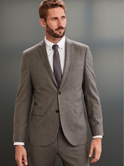 Taupe Brown Slim Signature Empire Mills 100% Wool Flannel Suit: Jacket - Image 1 of 8