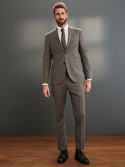 Taupe Brown Slim Signature Empire Mills 100% Wool Flannel Suit: Jacket - Image 2 of 8