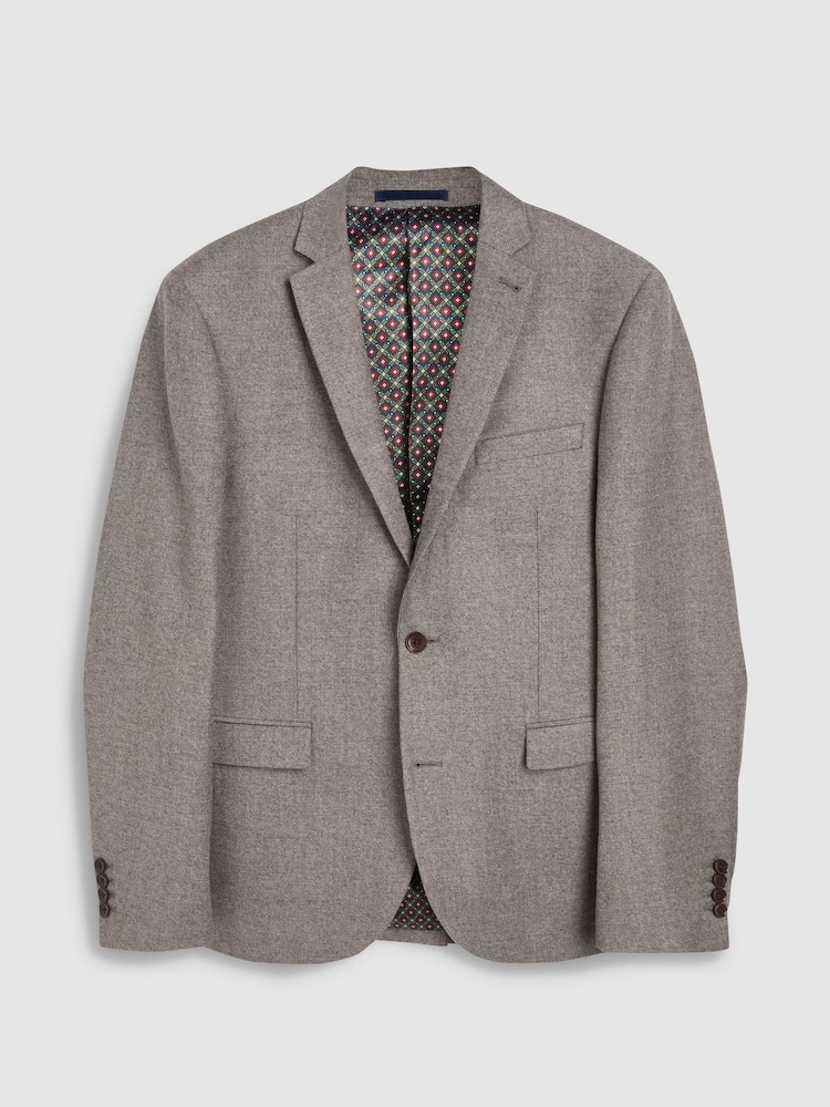 Taupe Brown Slim Signature Empire Mills 100% Wool Flannel Suit: Jacket - Image 8 of 8