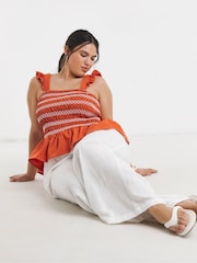Simply Be Orange Flutter Sleeve Poplin Shirred Top - Image 2 of 4