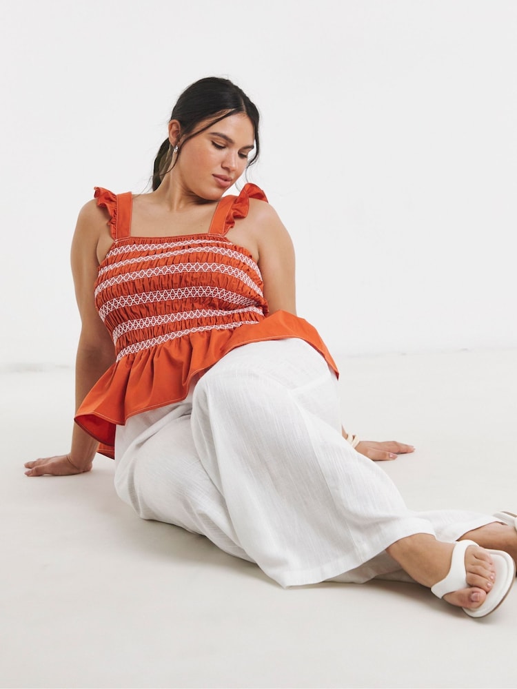 Simply Be Orange Flutter Sleeve Poplin Shirred Top - Image 2 of 4 Simply Be Orange Flutter Sleeve Poplin Shirred Top - Image 2 of 4