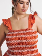 Simply Be Orange Flutter Sleeve Poplin Shirred Top - Image 3 of 4