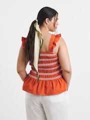 Simply Be Orange Flutter Sleeve Poplin Shirred Top - Image 4 of 4