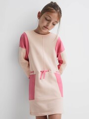 Reiss Pink Storm 4-9 yrs Colourblock Cotton Drawstring Dress - Image 1 of 6