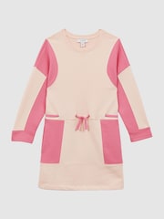 Reiss Pink Storm 4-9 yrs Colourblock Cotton Drawstring Dress - Image 2 of 6