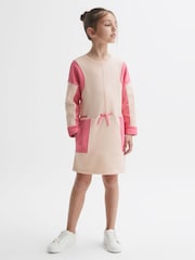 Reiss Pink Storm 4-9 yrs Colourblock Cotton Drawstring Dress - Image 3 of 6