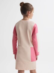 Reiss Pink Storm 4-9 yrs Colourblock Cotton Drawstring Dress - Image 5 of 6