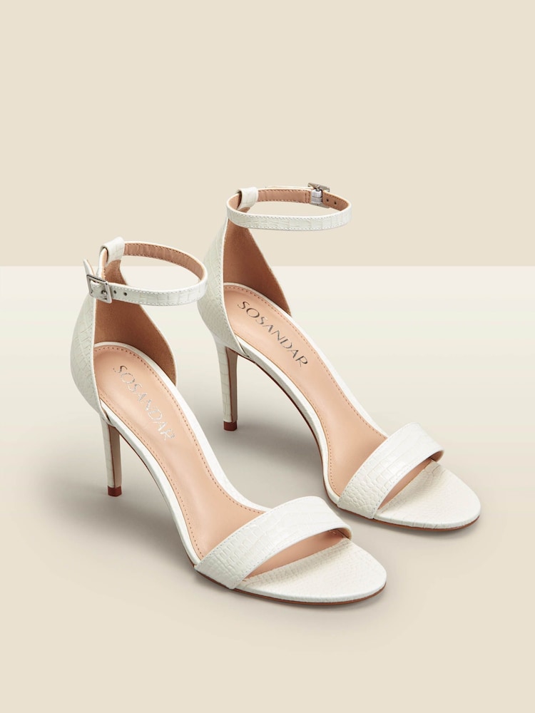 Sosandar White Croc Low Heel Barely There Sandals - Image 1 of 4