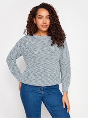 M&Co Blue & Cream Twisted Yarn Crew Neck Jumper - Image 1 of 4