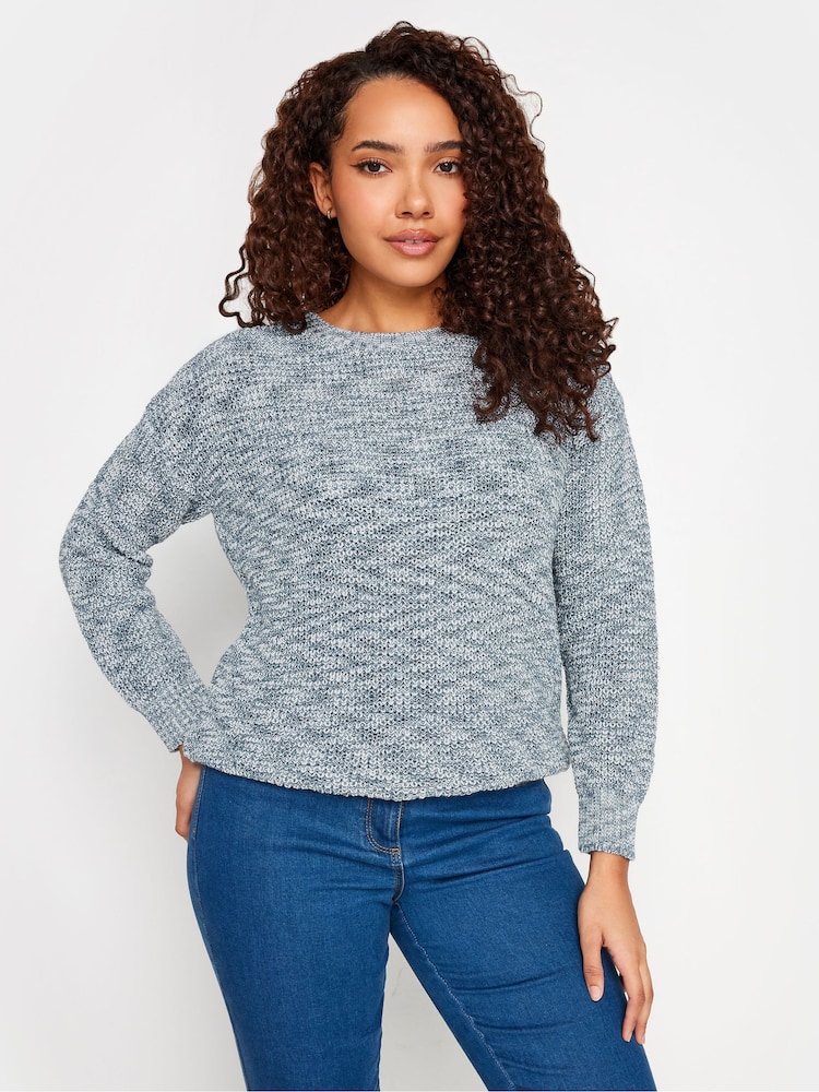M&Co Blue & Cream Twisted Yarn Crew Neck Jumper - Image 1 of 4 M&Co Blue & Cream Twisted Yarn Crew Neck Jumper - Image 1 of 4