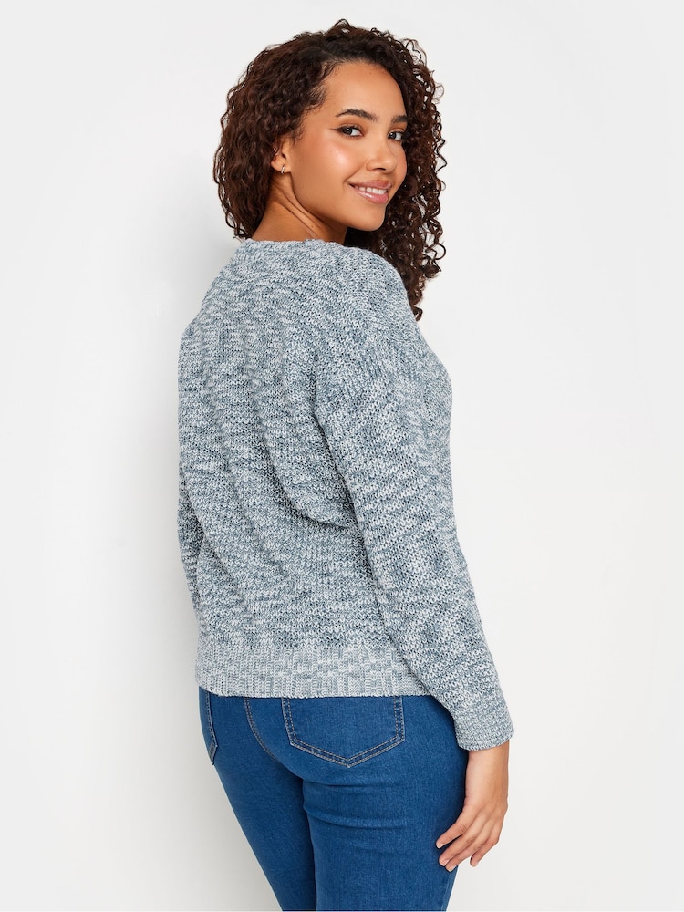 M&Co Blue & Cream Twisted Yarn Crew Neck Jumper - Image 2 of 4 M&Co Blue & Cream Twisted Yarn Crew Neck Jumper - Image 2 of 4