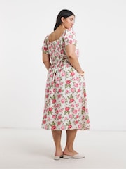 Simply Be White Floral Waist Detail Midi Dress - Image 2 of 4