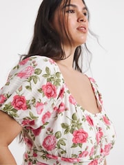 Simply Be White Floral Waist Detail Midi Dress - Image 4 of 4
