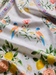 Yellow/White Floral Scarf Print 200TC 100% Cotton - Image 4 of 4