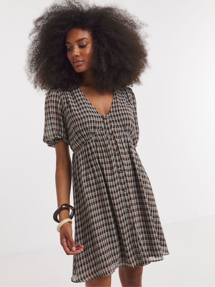 Simply Be Black Check Button Through Skater Dress - Image 1 of 4 Simply Be Black Check Button Through Skater Dress - Image 1 of 4