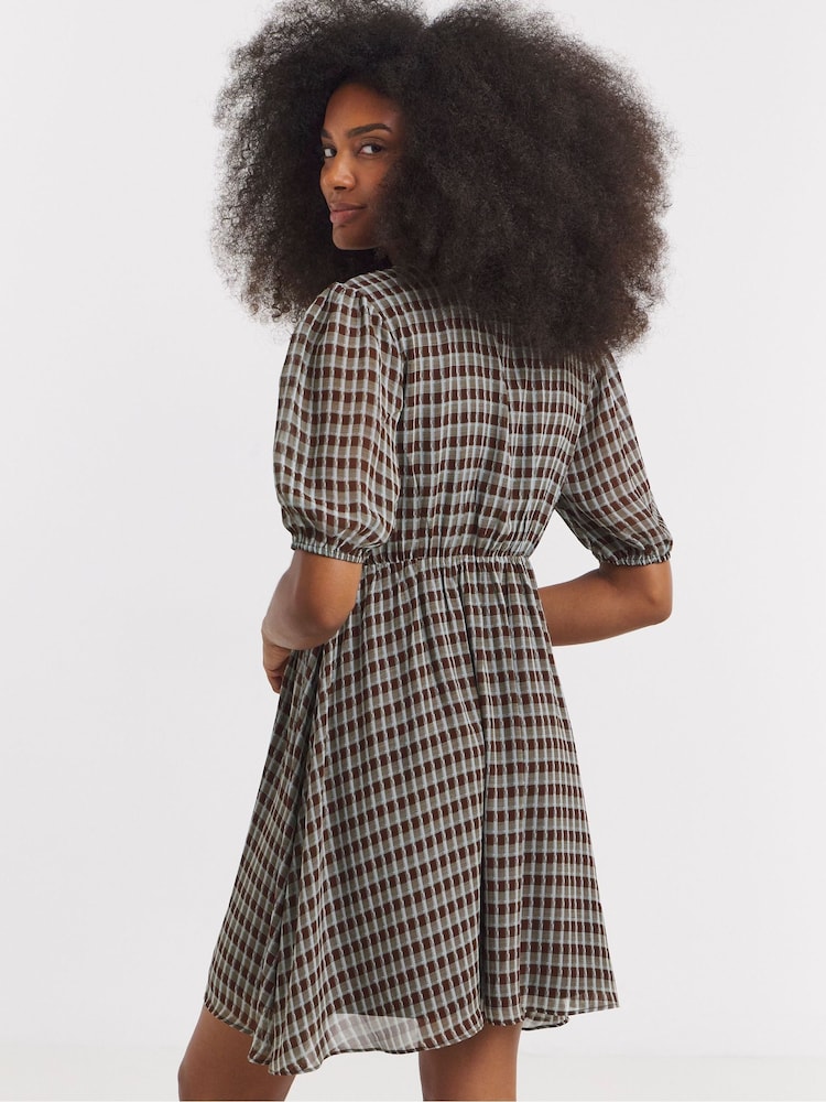 Simply Be Black Check Button Through Skater Dress - Image 2 of 4 Simply Be Black Check Button Through Skater Dress - Image 2 of 4