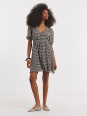 Simply Be Black Check Button Through Skater Dress - Image 3 of 4