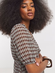 Simply Be Black Check Button Through Skater Dress - Image 4 of 4
