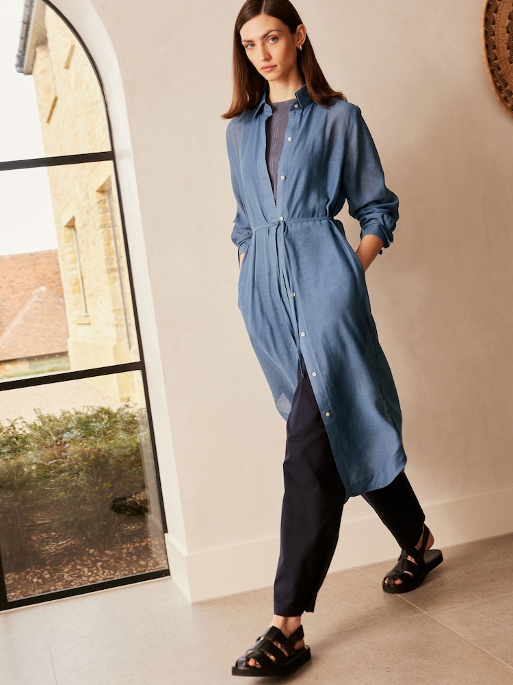 Blue TENCEL™ Blend Belted Shirt Dress with Linen - Image 2 of 4