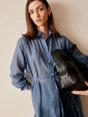 Blue TENCEL™ Blend Belted Shirt Dress with Linen - Image 4 of 4