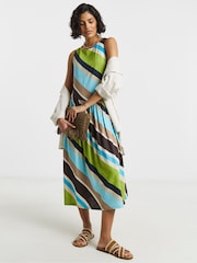 Simply Be Green Stripe Linen Midi Dress - Image 1 of 4