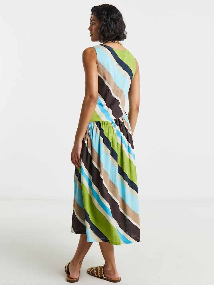 Simply Be Green Stripe Linen Midi Dress - Image 2 of 4 Simply Be Green Stripe Linen Midi Dress - Image 2 of 4