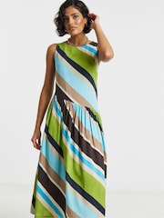 Simply Be Green Stripe Linen Midi Dress - Image 3 of 4