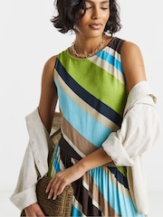 Simply Be Green Stripe Linen Midi Dress - Image 4 of 4