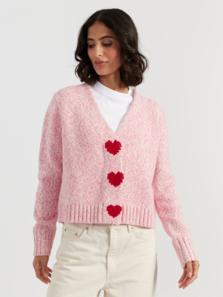 Chinti & Parker Pink Melange Merino Heart Cardigan - Image 1 of 3
