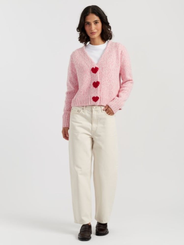 Chinti & Parker Pink Melange Merino Heart Cardigan - Image 2 of 3