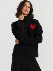 Chinti & Parker Black Melange Merino Heart Rollneck Sweater - Image 3 of 4
