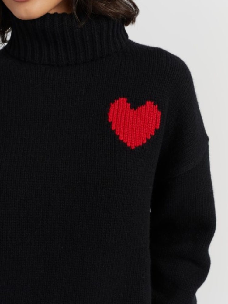 Chinti & Parker Black Melange Merino Heart Rollneck Sweater - Image 4 of 4