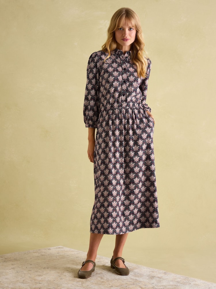 Joules Hazel Navy and Pink Jersey Shirt Dress - Image 1 of 6