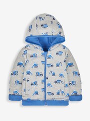 JoJo Maman Bébé Denim Blue Digger Appliqué Reversible Hoodie With Pet In Pocket - Image 4 of 8