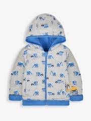 JoJo Maman Bébé Denim Blue Digger Appliqué Reversible Hoodie With Pet In Pocket - Image 5 of 8