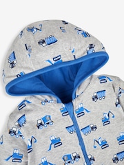 JoJo Maman Bébé Denim Blue Digger Appliqué Reversible Hoodie With Pet In Pocket - Image 7 of 8