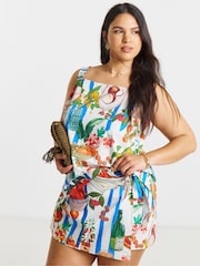 Simply Be Blue Plate Hoilday Print Wrap Skort - Image 1 of 4