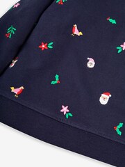 JoJo Maman Bébé Navy Girls' Christmas Embroidered Sweatshirt With Collar - Image 3 of 3