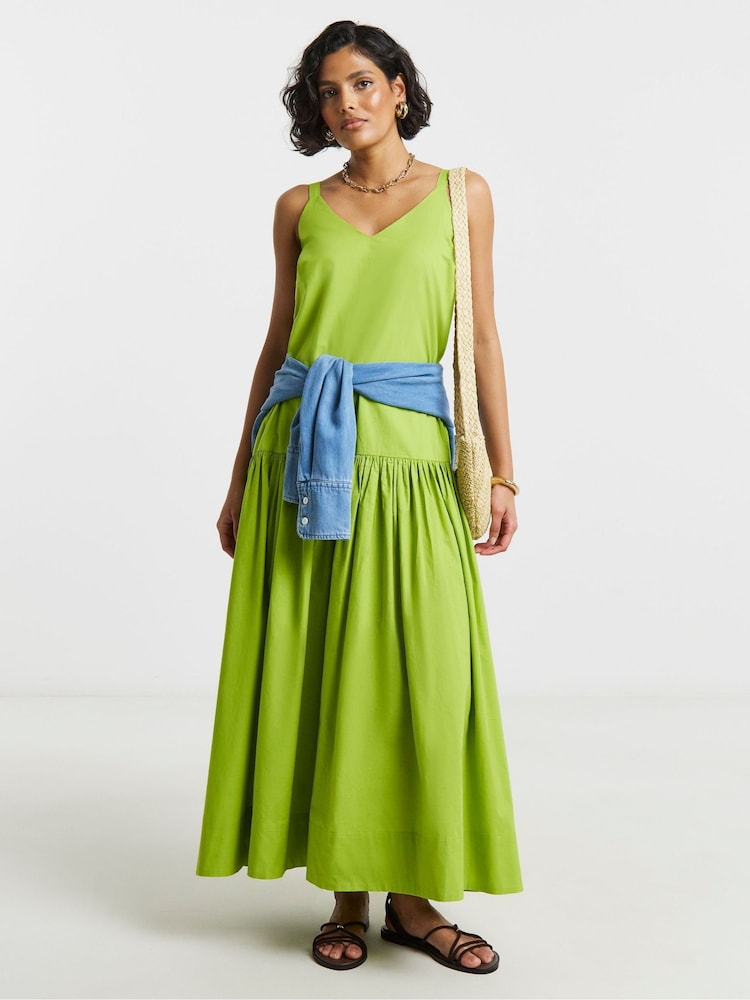 Simply Be Green Cotton Drop Waist Dress - Image 1 of 4 Simply Be Green Cotton Drop Waist Dress - Image 1 of 4