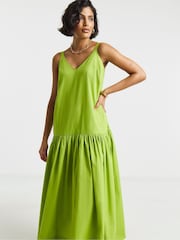 Simply Be Green Cotton Drop Waist Dress - Image 3 of 4