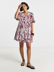 Simply Be Black Printed Linen Button Up Shift Dress - Image 1 of 4